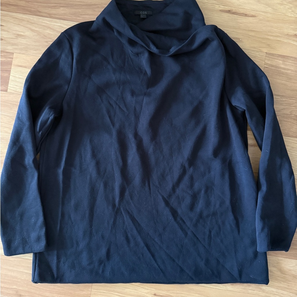 COS Navy Ribbed Funnel Neck Top